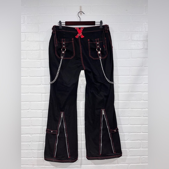Tripp NYC Black And Red Plaid Lace-Up Chain Pants Gothic Chain Wide Leg Jeans - Picture 8 of 16